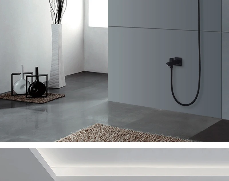 DCAN Brass Black Bathroom Rain Waterfall Shower Panel Set Thermostatic Massage System Tub Faucet with Jets & Hand Shower System (9)