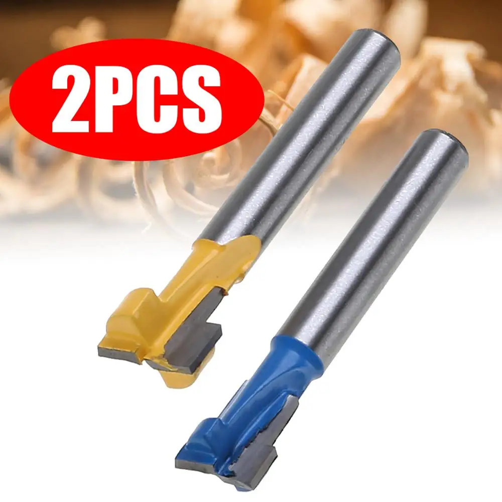 

2PCS 1/4" Shank Keyhole T-Slot Router Bits Cutter Woodworking Cutter Router Bit 3/8" & 1/2" Yellow For Slotted Wood Screw Holes