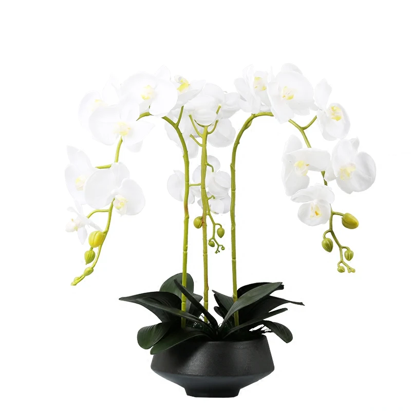 

INDIGO-(3 flower+3 leaves) Flower Arrangment White Orchids Real Touch Flower Wedding Party Decorative Event Free Shipping