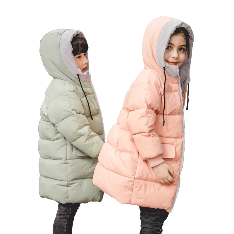 

European Style New Children's Long Leisure Down Coat Little Kids Hooded Jacket Boys & Girls 90% Duck Down Clothes Outerwear A966