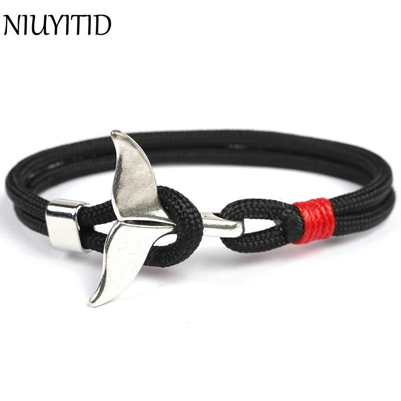 

NIUYITID 2018 New Whale Tail Bracelet For Men Women 550 Paracord Bracelets Jewelry Male Anchor Metal Charm Accessories