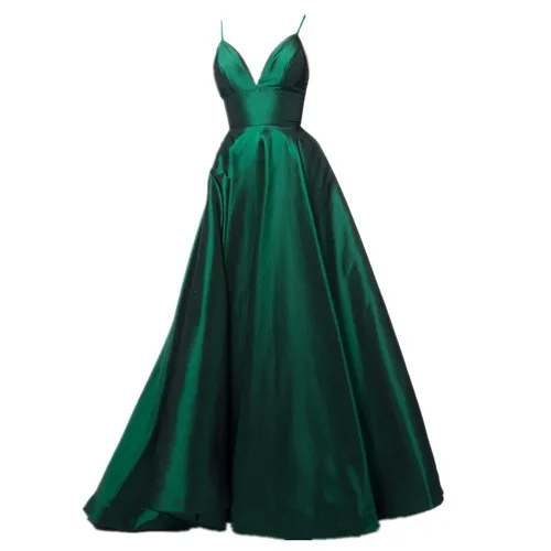 HONGFUYU/Бальные платья трапециевидной формы из тафты без рукавов с v-образным вырезом, вечерние платья Vestido De Formatura, вечерние платья с карманами - Цвет: Emerald
