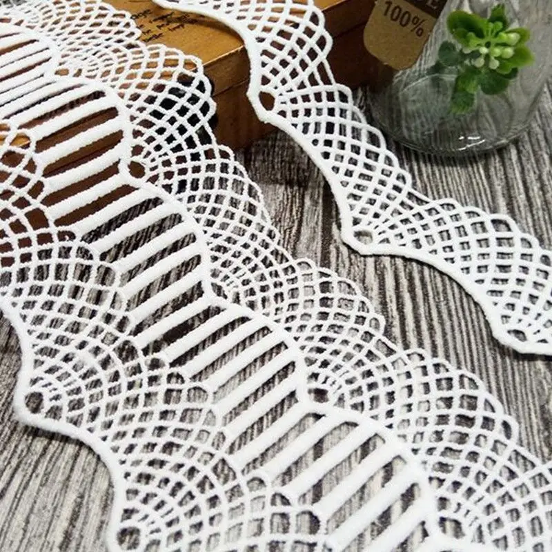 

1/2/5Yard Shell Shape Stairs Grid Lace Trim Wavy Edge Milk Fiber Embroidery Trimmings Wedding Ribbon Applique Decal Sewing Craft
