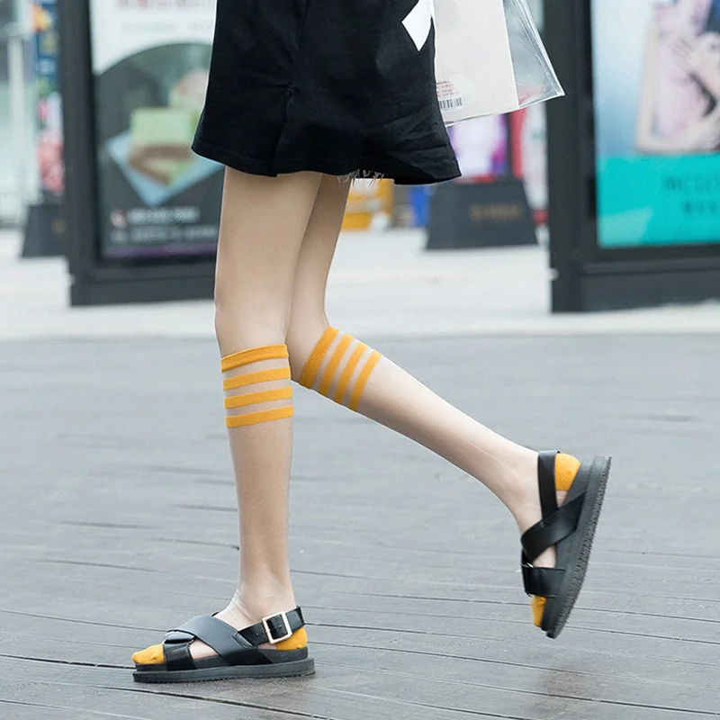 

Classic Cool Ins Japan Style Stockings Women Ultra-thin Transparent Striped Long Silk Stockings Novelty Breathable Medias