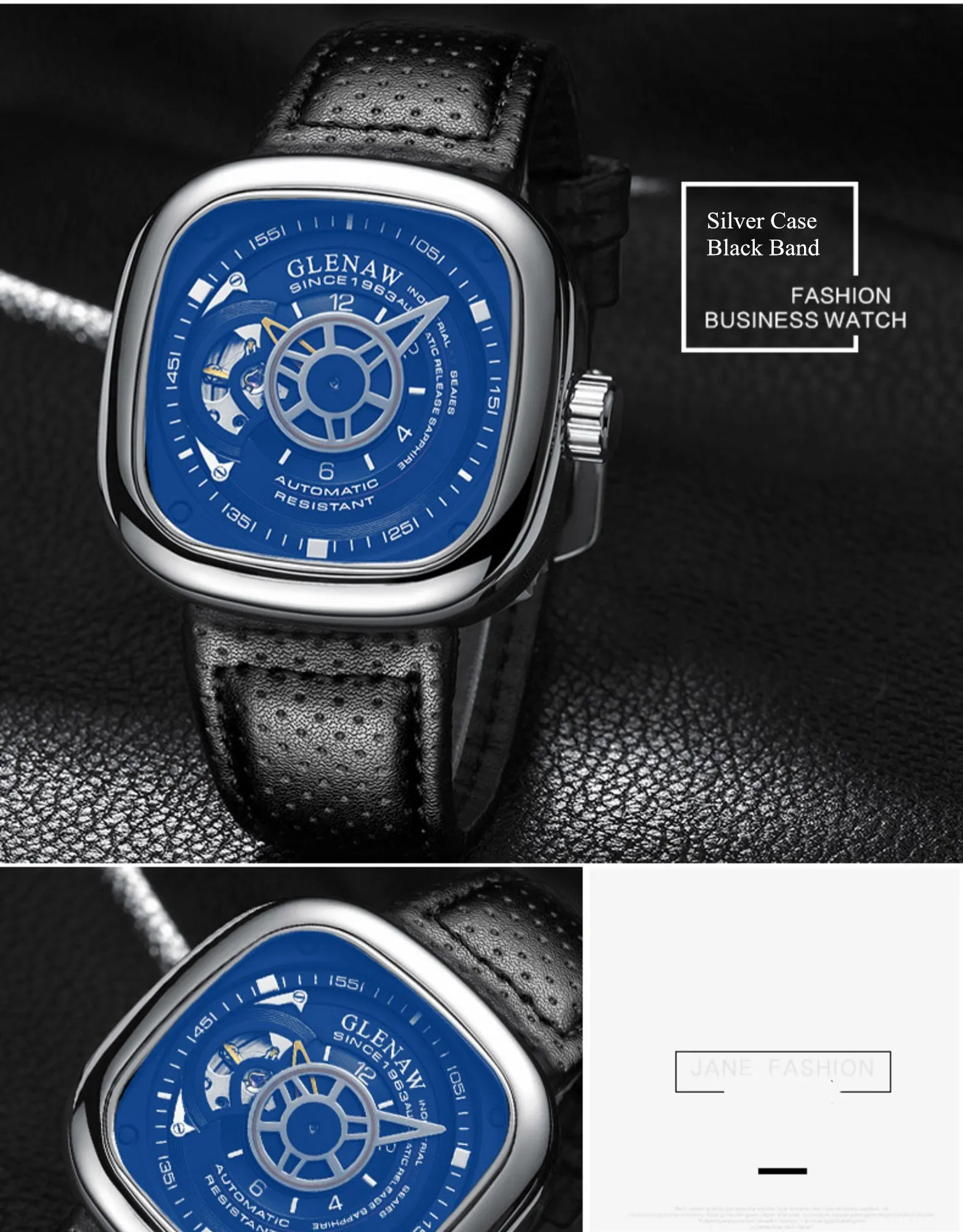 GLENAW механические часы Мужские квадратные часы Автоматические Мужские наручные часы ажурные военные часы Подарки для мужчин
