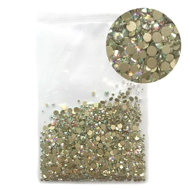 

1440pcs Mixed Size AB Color Crystal Rhinestones 3D Nail Art Decorations Gold Flatback Glass Diamond Design Manicure Accessories