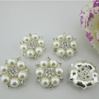 

(BT101 28mm)100pcs Hot Sale Round Ivory Pearl Shank Rhinestone Party Buttons