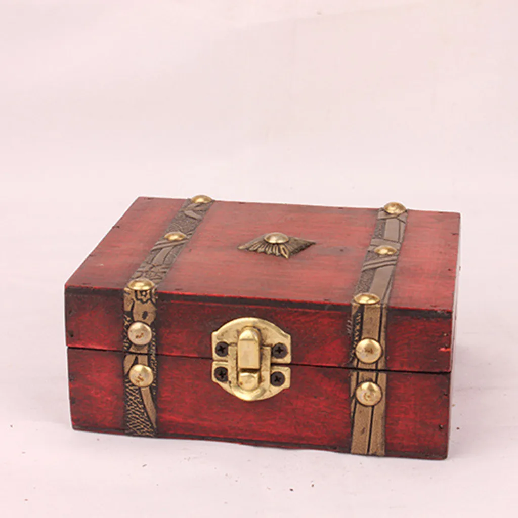 

European Retro Box Simple Jewelry Box Vintage Wood Handmade Box With Mini Metal Lock For Storing Jewelry Treasure Pearl Apr 3