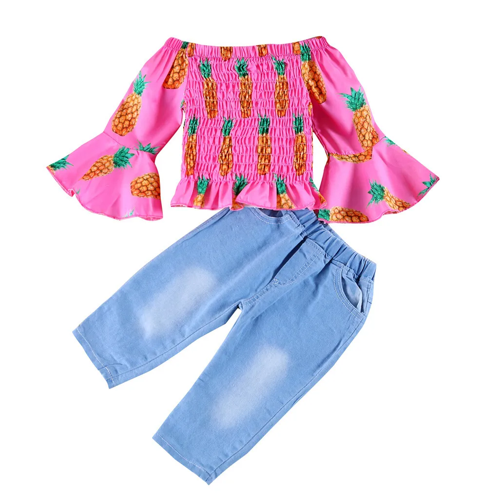 Для новорожденных девочек с принтом ананаса футболка + джинсовые штаны Комплекты одежды DEC25 P30
