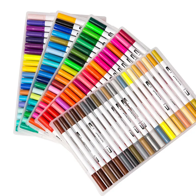 

Dual Head Art Marker Pen Watercolor 0.4mm Slim Sketch Pen & 1mm Soft Brush Pen Set For Painting brushes Drawing School Supplies