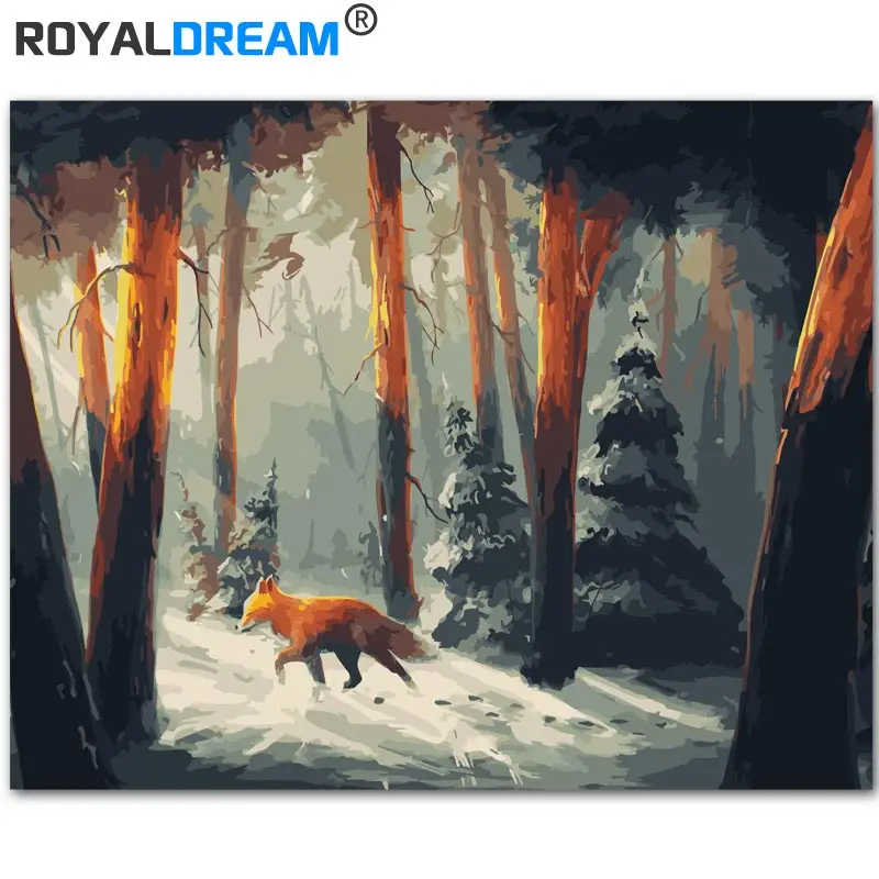ROYALDREAM Mountain Firefox DIY живопись по номерам Акриловая Краска ручная роспись маслом на