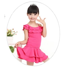 Hot sell 2 pcs 100-160cm rumba latin dance dress tango samba blue pink black competition professional girl child dress costume