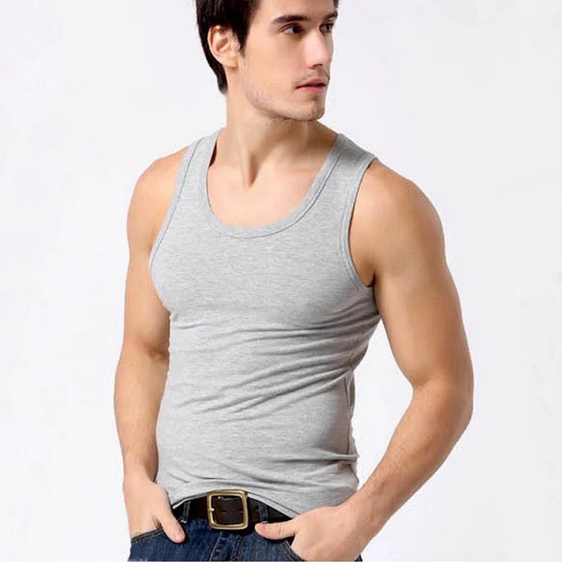 2pcs-gray Дышащая мужская майка из хлопка, Мужская однотонная Черная майка, Верхняя Нижняя рубашка, летнее нижнее белье, одежда с рукавами, свободные трусы - Цвет: 2pcs-gray
