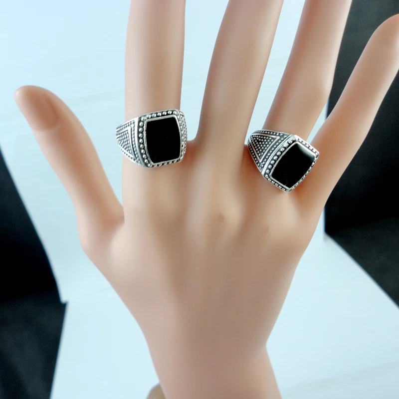 15Pcs Hot Sale Vintage Style Black Silver Plated Men Rings For Man Retro Wholesale Jewelry Bulks Lots LR347 6