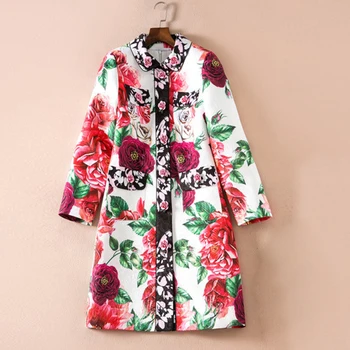 

Sale HIGH QUALITY Newest 2020 Designer Trench Women's Gorgeous Rose Buttons Floral Print Trench Coat