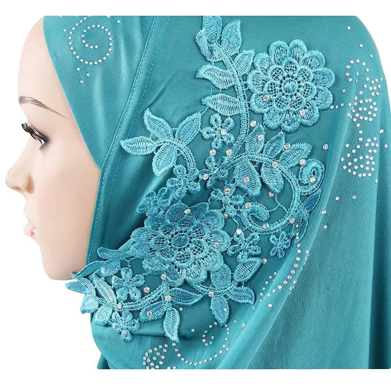 Одна деталь Amira мусульманский хиджаб Для женщин кружева платок на голову горный хрусталь шаль Обёрточная бумага арабских Исламская