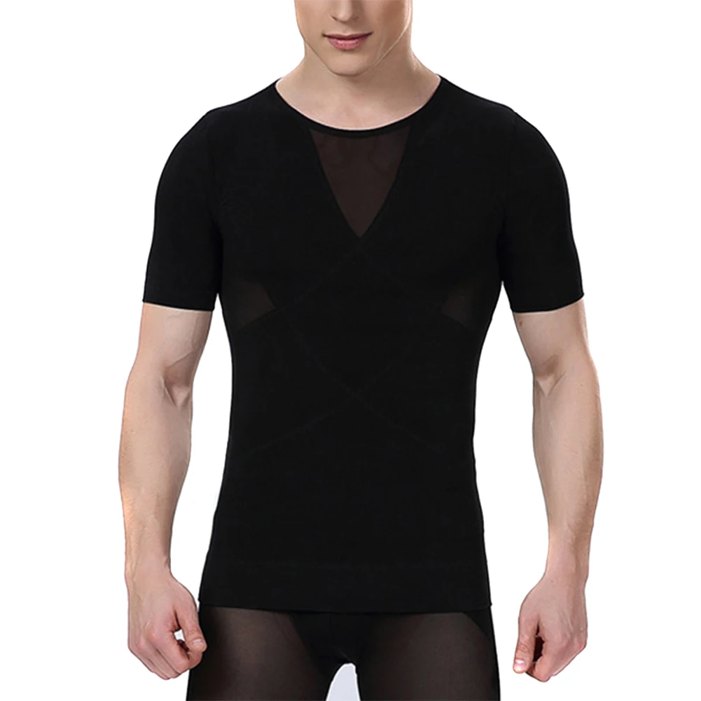 Мужское моделирующее белье Shaper компрессионная футболка с коротким рукавом Топ для лета MC889 - Цвет: Black