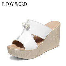 E TOY WORD Women Slippers Summer leather shoes Women High Heels Wedges Platform Sandals Women Fashion Female shoes Size 41 42 43