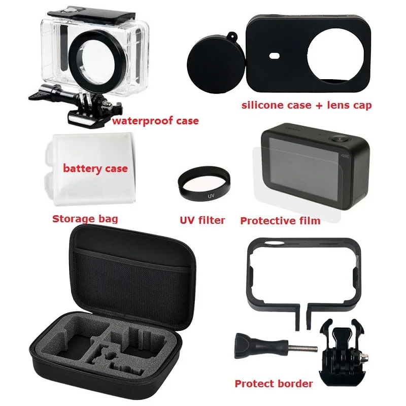 

Kit Bag for Xiaomi Mijia 4K Mini Camera Waterproof Housing Battery Case Frame Cover Silicone Shell Lens Cap UV Filter Glass Film