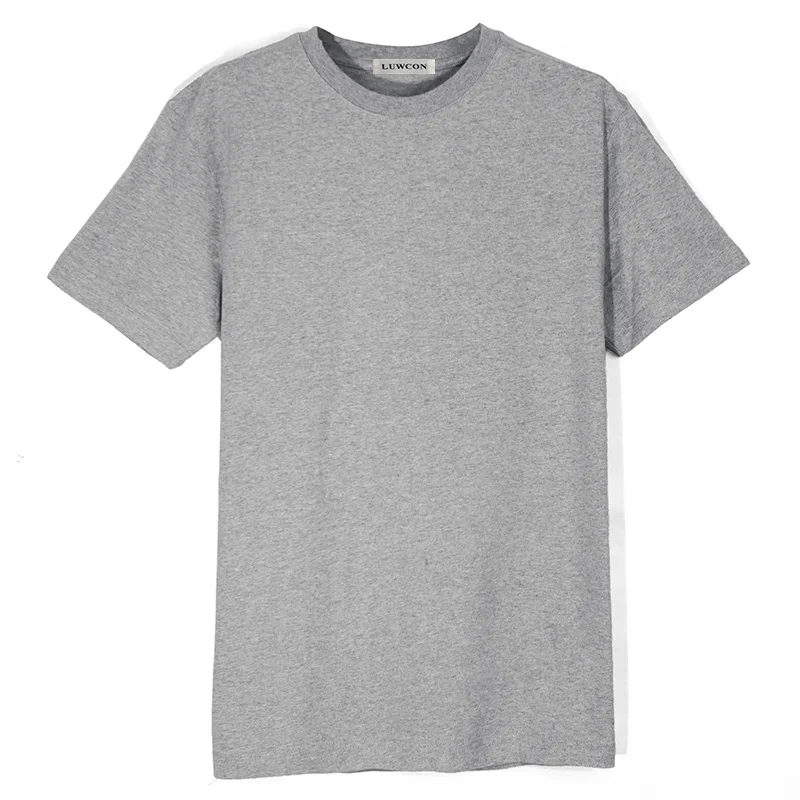 LUWCON брендовая мужская хлопковая футболка, мужские однотонные футболки с коротким рукавом из хлопка, Мужская одежда, повседневные футболки с круглым вырезом - Цвет: Gray