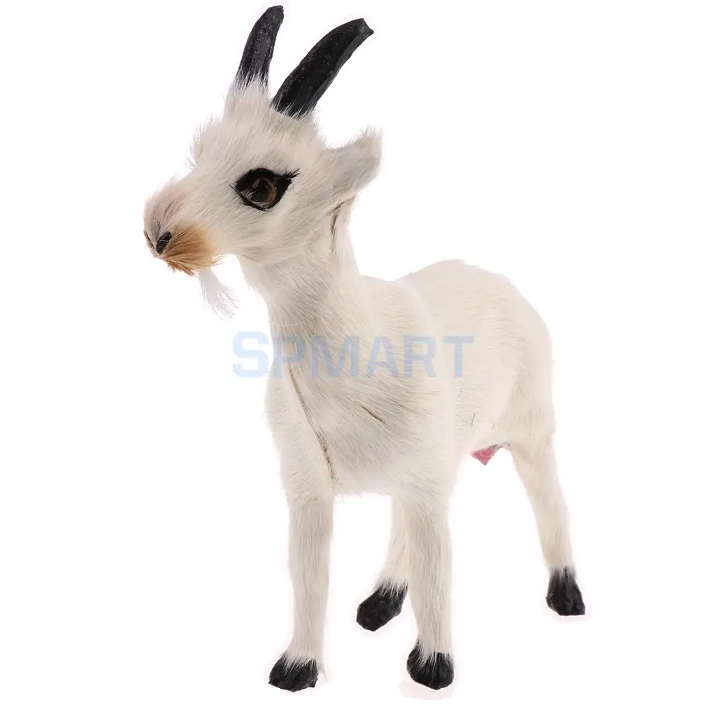 Simulation Faux Fur Stanidng Goat Sheep Animal Model Figures Home Decoration