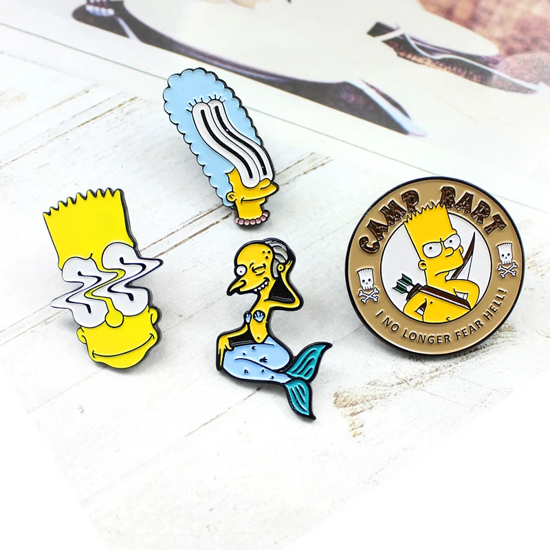 Простые Семейные Броши Marge Mr. Burns в виде русалки Милые мультяшного персонажа для
