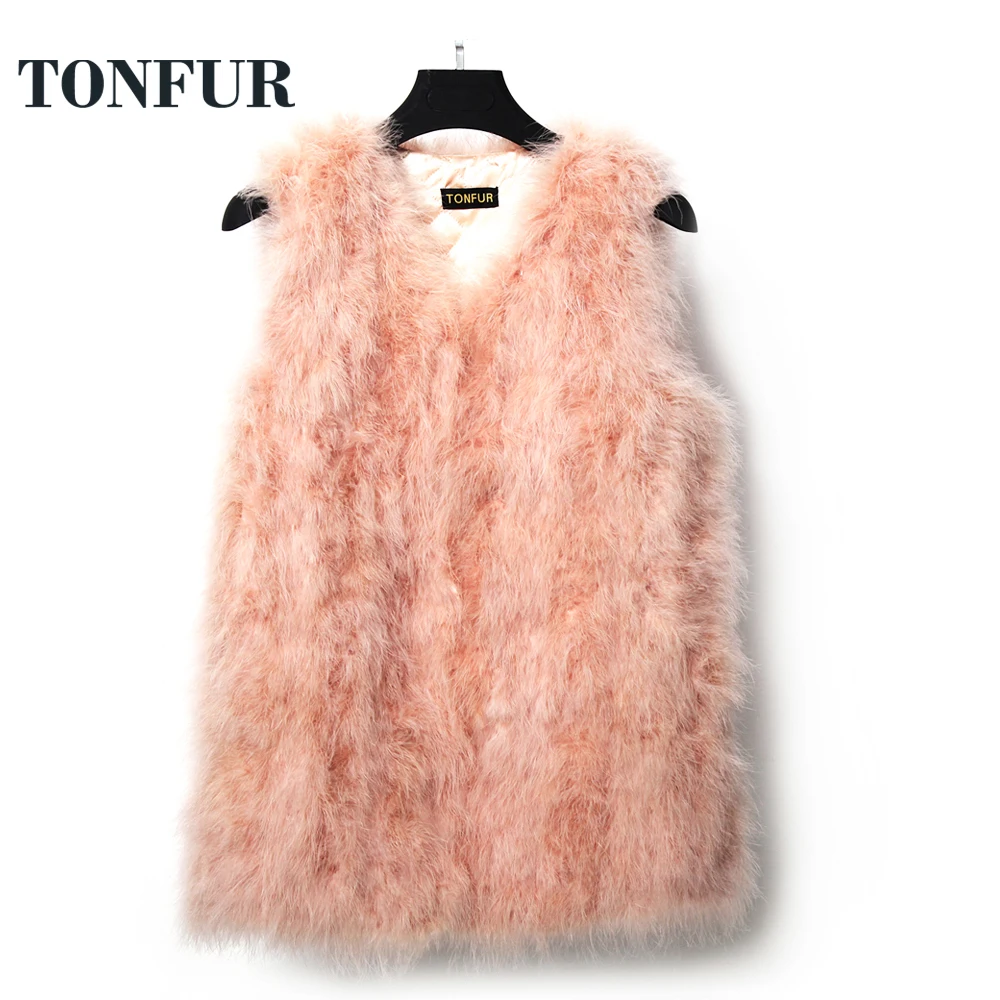 

Vest Real Fur Genuine Turkey Ostrich Fur Gilet V neck sexy Match Vintage Fur Coat tsr660