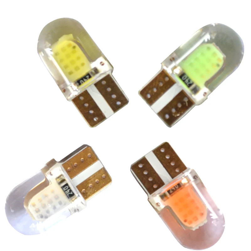 

100X New Car LED T10 194 W5W COB Silicone shell LED Lights Car Side Wedge Light Lamp Bulb White Blue Red Pink Car styling 12V