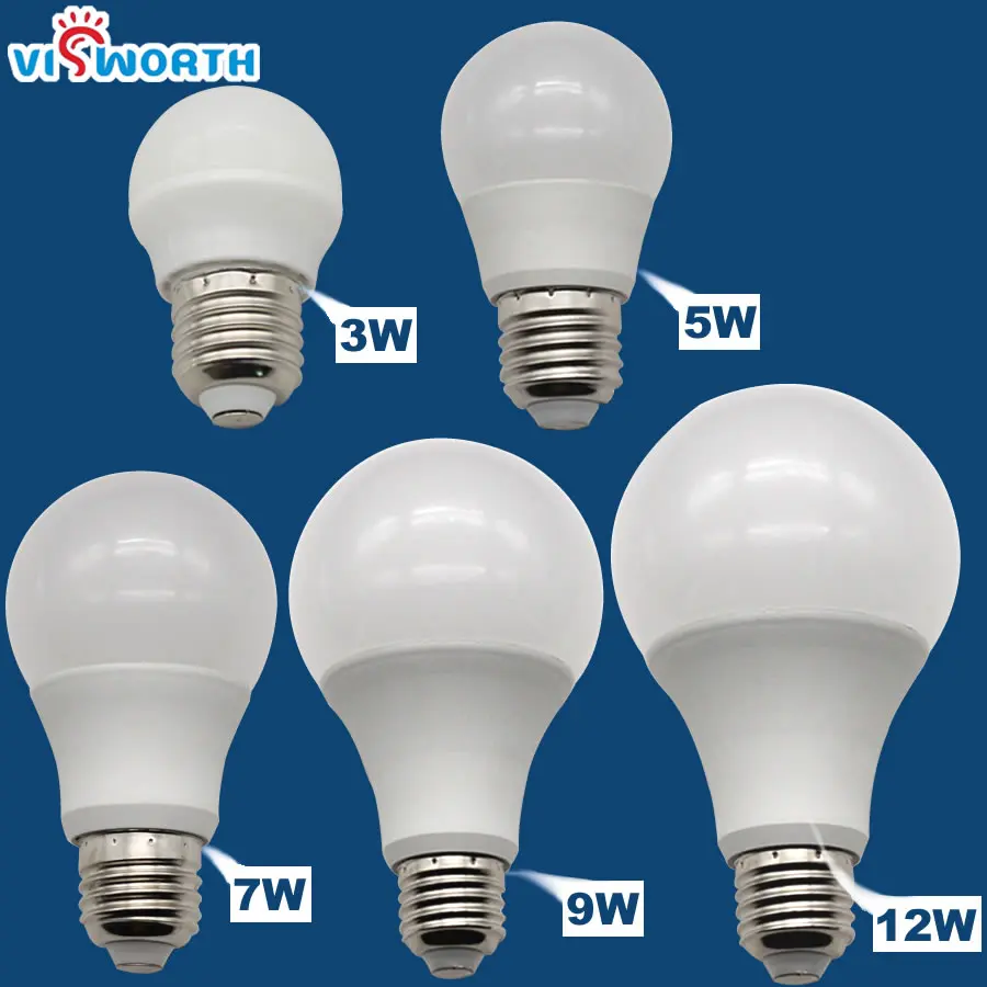 

Super Brightness E27 LED Bulbs SMD2835 3W 5W 7W 9W 12W AC 110V 220V 240V A60 LED Lamps Warm Cold White Lampada Light