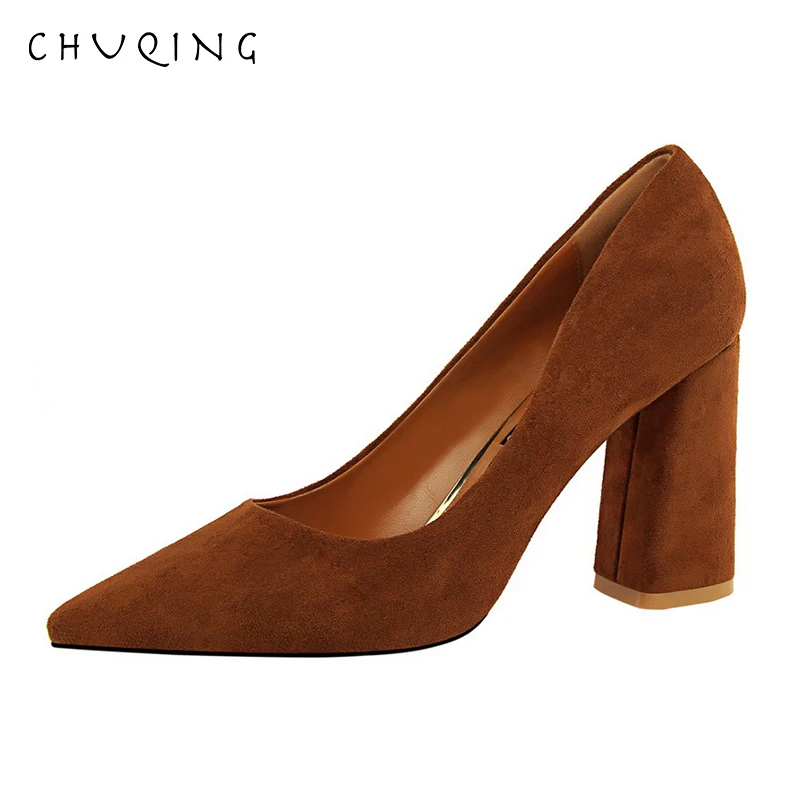  CHUQING Simple Thick with High-heeled Professional OL Was Thin Women's Shoes High-heeled Shoes