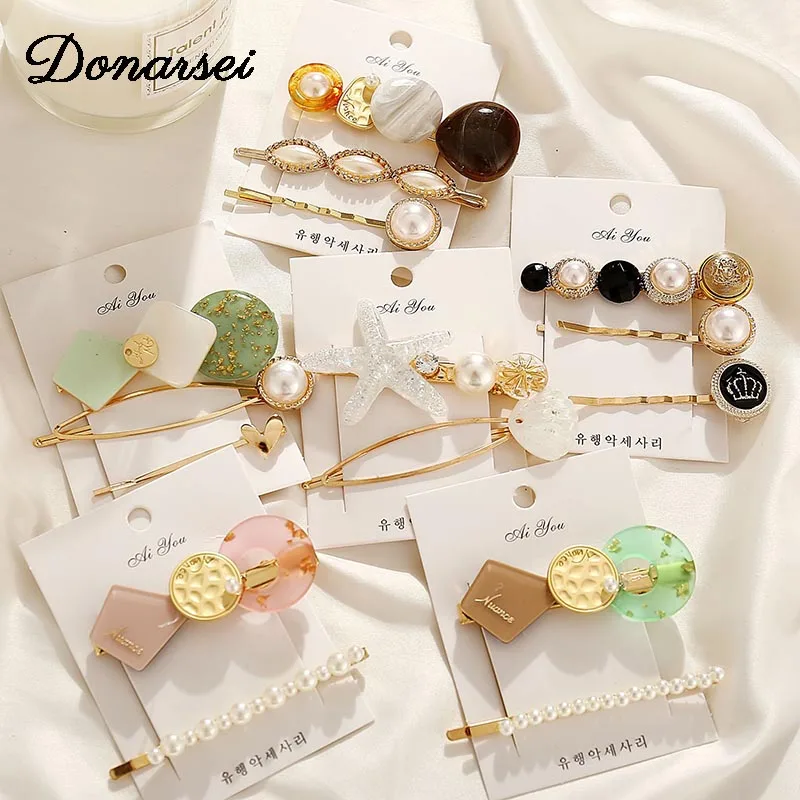 

Donarsei Sweet Acrylic Pearl Hair Clip For Women Vintage Starry Sky Crown Hairpins Barrettes Hair Ornaments Headwear