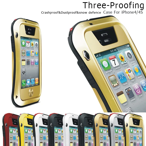 Hot selling unbreakable waterproof cell phone case for iPhone 4s 4 aluminum metal Three Proof