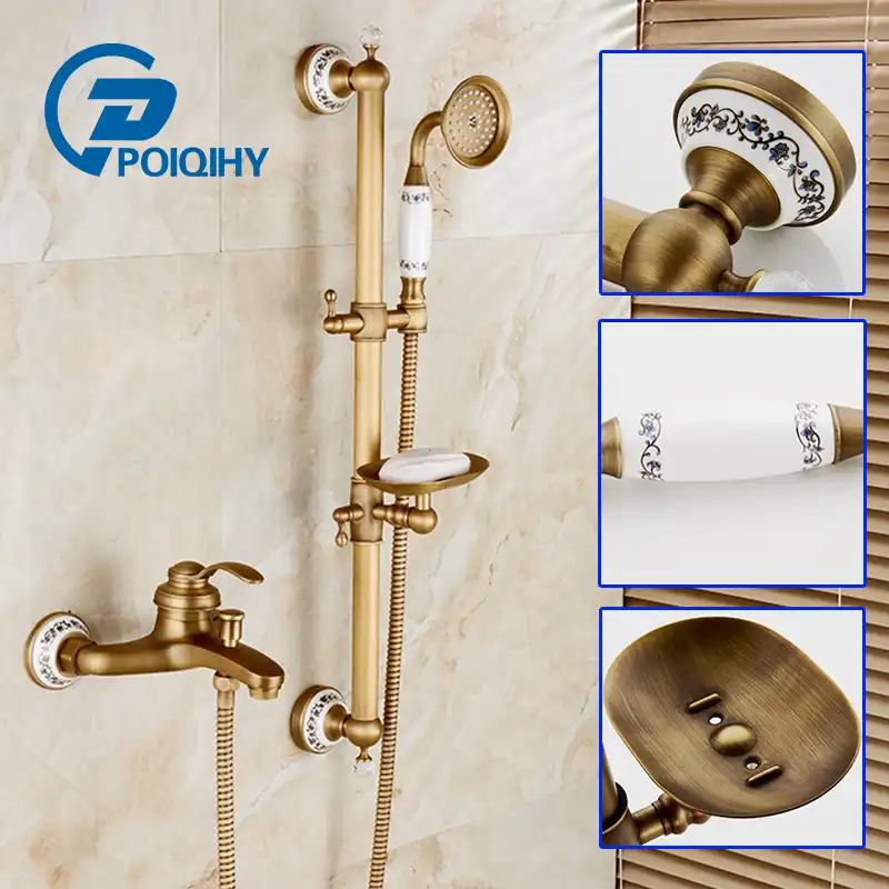 Poiqihy Antique Brass Shower Faucet Wall Mounted Shower Mixers