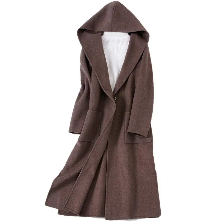 2018 Autumn Winter fashion Wool Coat Women Double-sided Cashmere Hooded Long Jacket Ladies Loose Vintage