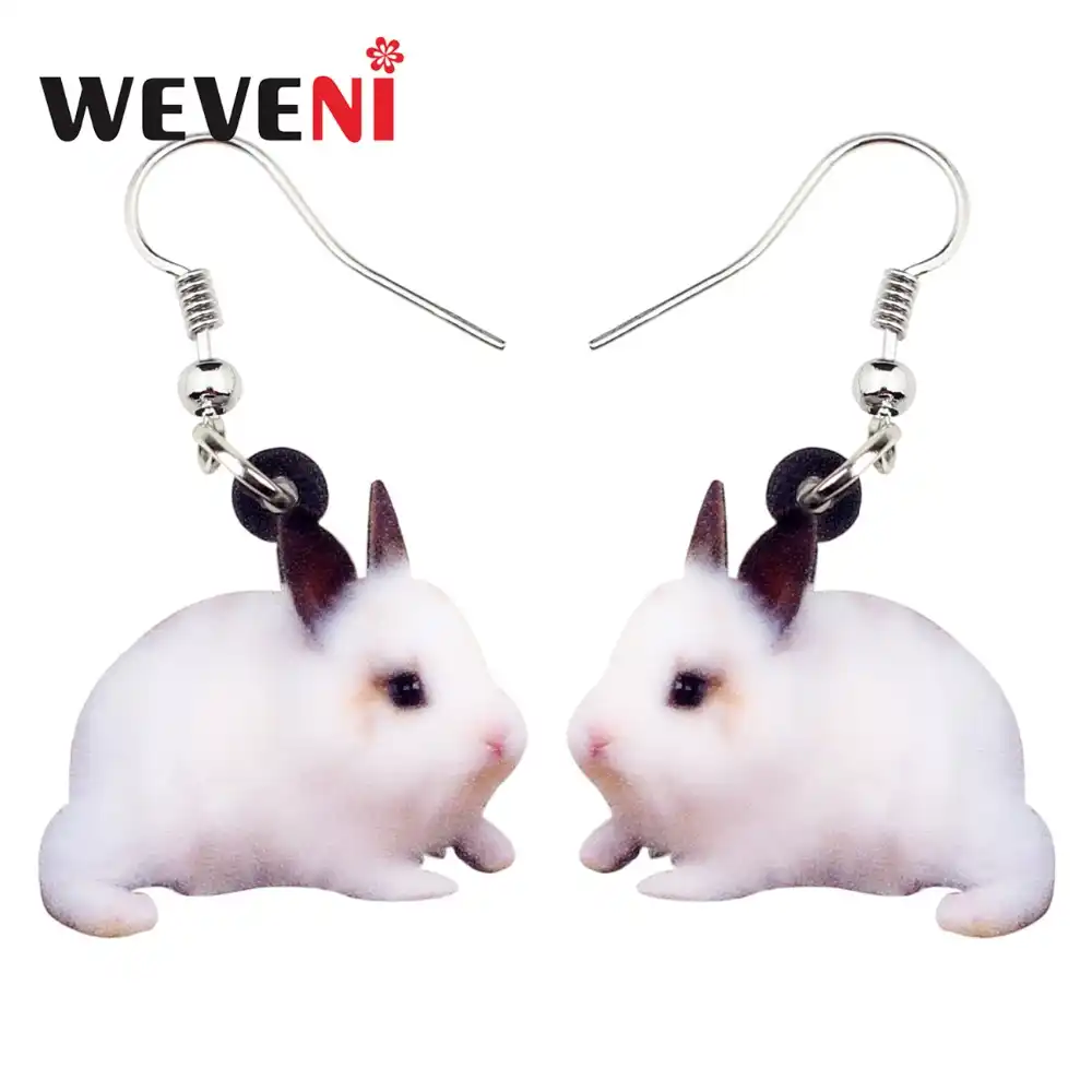 WEVENI Acrílico Brincos Nova Queda Balançar Animal Dos Desenhos Animados do Coelho de Coelho Bonito Branco Jóias Para As Mulheres Meninas Senhoras Dropship Feminino
