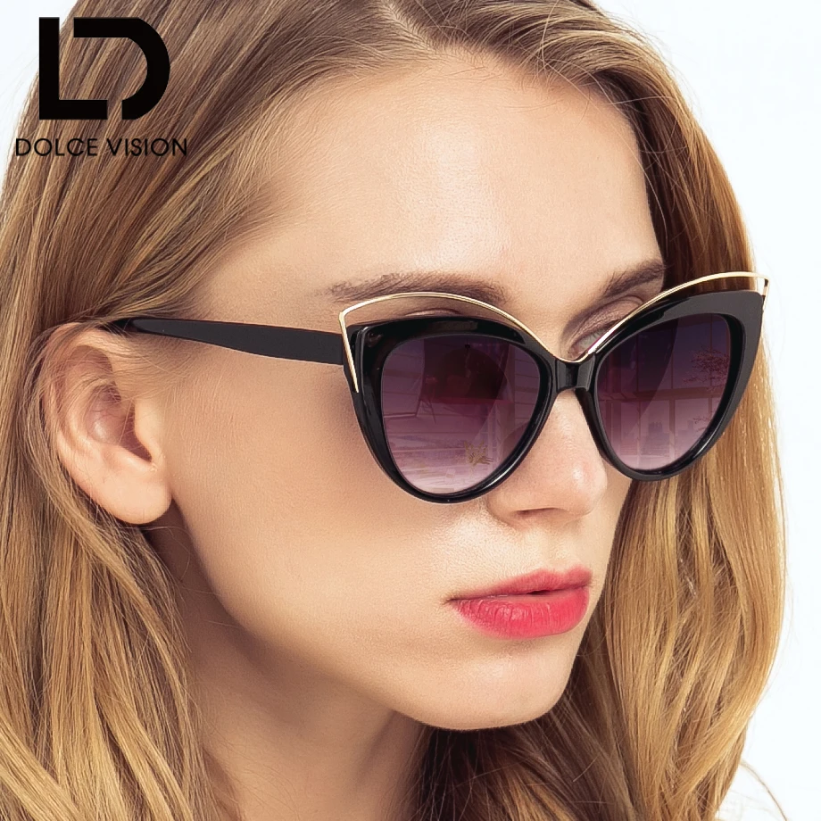 

DOLCE VISION Cat Eye Sunglasses Women Hollow Frame Gradient Lens High Quality Fashion Sunglasses Ladies Shades UV400