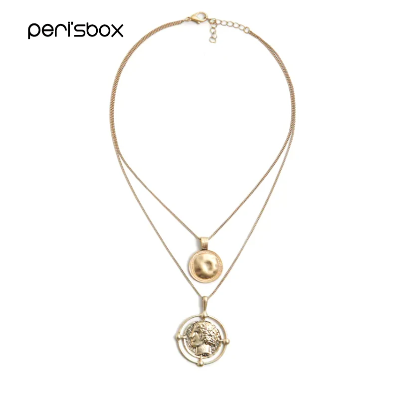 Peri'sBox золотой цвет подвеска монета с портом цепочка искусственная многослойная