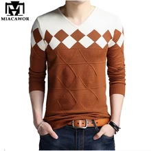 MIACAWOR, новинка, повседневный мужской свитер, Осенний пуловер с v-образным вырезом, мужские облегающие вязанные свитера в стиле пэчворк Y105