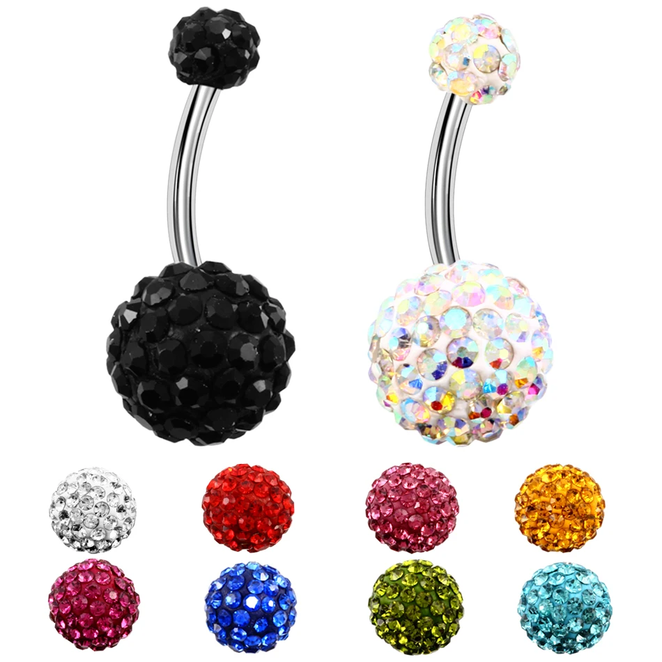

1PC 316l Surgical Steel Assorted Colors With Double Epoxy Crystal Balls Belly Button Ring Navel Piercing Body Jewelry 14g