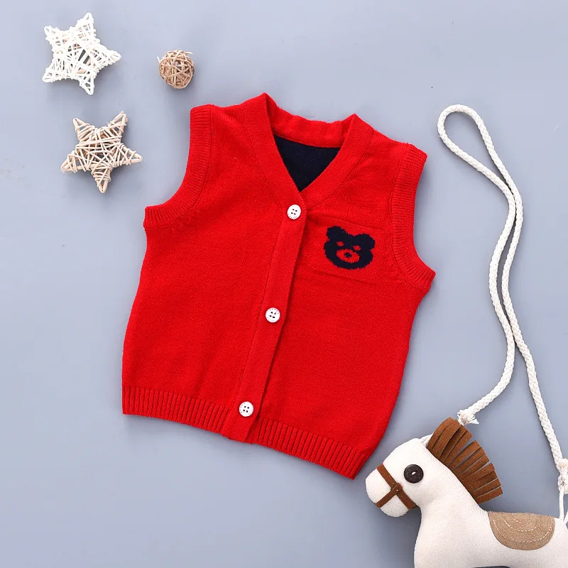 Cotton Bear Knit Baby Sweater Vest Sleeveless V-Neck Infant Boys Sweater Casual Soft Baby Clothes Newborn Girls Sweater Autumn (5)