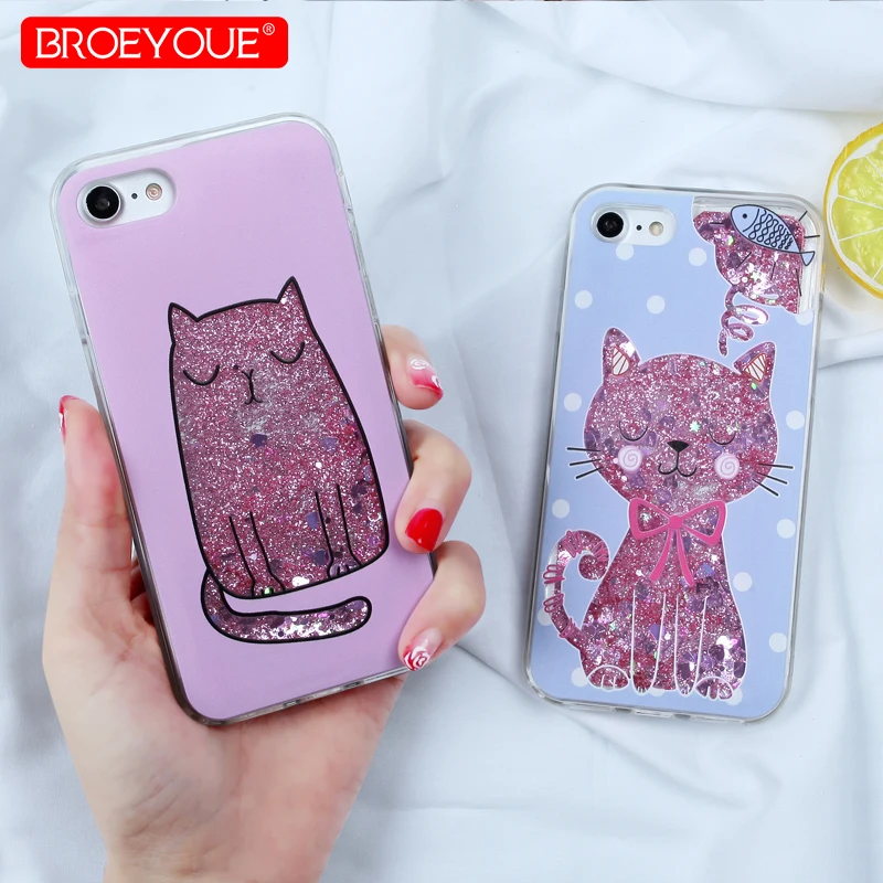 

BROEYOUE Soft TPU Bling Liquid Glitter Case For iPhone X 7 8 Plus 6S Plus 5 5S SE Flower Bottle Quicksand Capa For iPhone X Capa