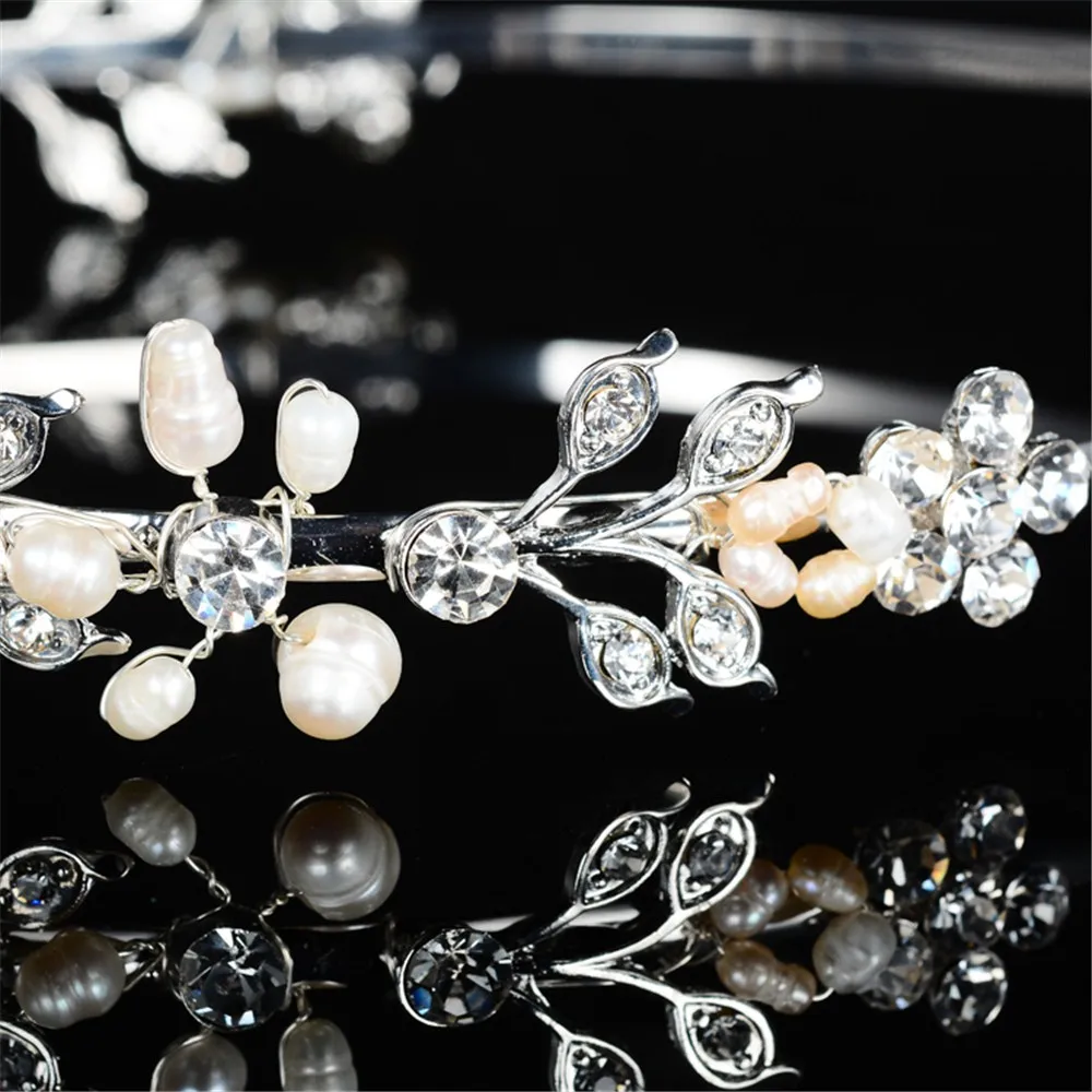 925 sterling silver cute pink flowers design tiara for women simulated pearl & Austrian crystal hair accessories wedding jewelry bridal crown HF042 (6)