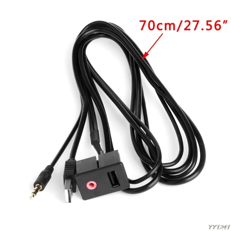 Car 3.5mm USB AUX Headphone Male Jack Flush Mount Mounting Adapter Panel Input Support Audio