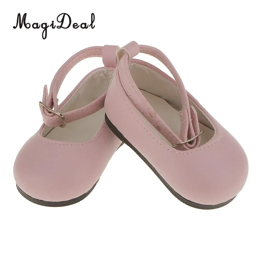 MagiDeal Cute 1Pair Patent Leather Pump Dolly Flat Ankle Strap Shoes w/ Bow for 18 Inch America Girl Doll Pretty Dress 6Colors