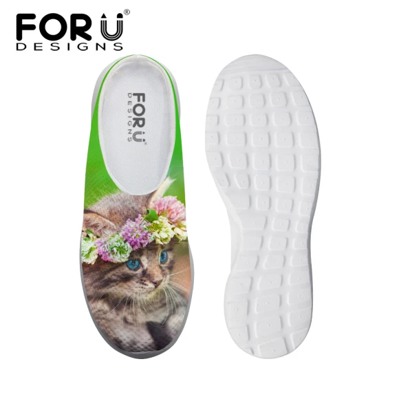 FORUDESIGNS/женские босоножки с воздухопроницаемой сеткой; Летние повседневные сандалии на плоской подошве с милым принтом кота; женские пляжные шлепанцы - Цвет: CA4902CA