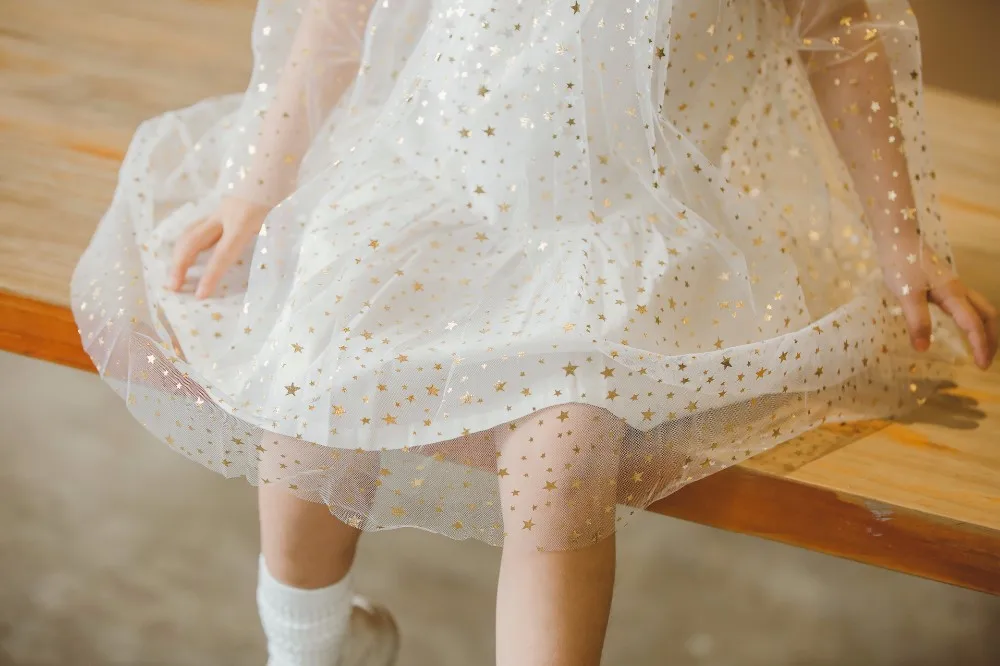 Clearence/платье для девочек, детские платья для девочек, одежда, Сетчатое Модное детское платье со звездами, однотонная Одежда для девочек