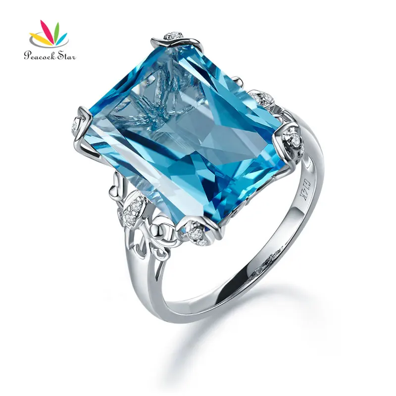Peacock Star 14K White Gold Luxury Wedding Anniversary Ring 13 Ct Swiss Blue Topaz Diamond Peacock Star 14K White Gold Luxury Wedding Anniversary Ring 13 Ct Swiss Blue Topaz Diamond