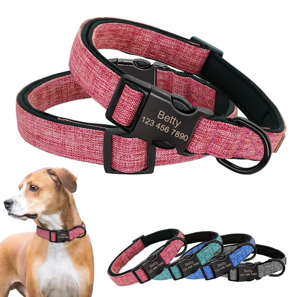 

Customized Dog Collar Nylon Pet Collars Soft Padded Dogs Nameplate ID Tag Collars For Small Large Dogs Pitbull Free Engraving