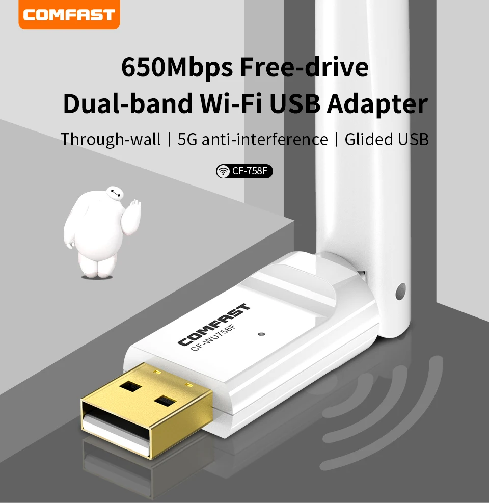 Бесплатная драйвер 802.11ac/b/g/n usb Wi Fi адаптер COMFAST 650 Мбит/с двухдиапазонный WLAN сетевой карты приемник usb Wi-Fi с 6dBi телевизионные антенны