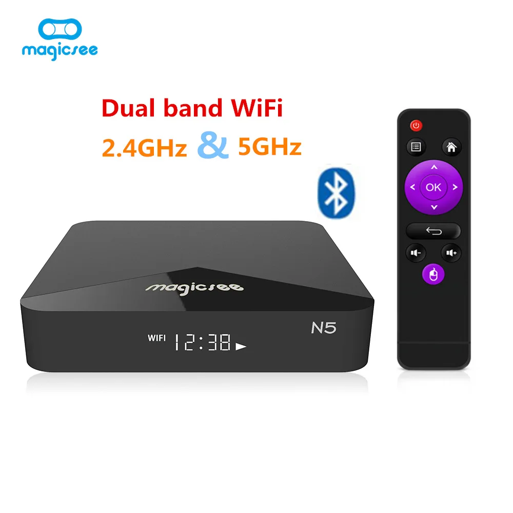 MAGICSEE N5 Android ТВ ОС Box Amlogic S905X 7.1.2 2 Гб Оперативная память + 16 Встроенная 4G 5G Wi Fi 100